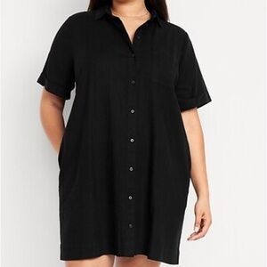 Old Navy Black Linen Blend Shirt Dress Size M NWT